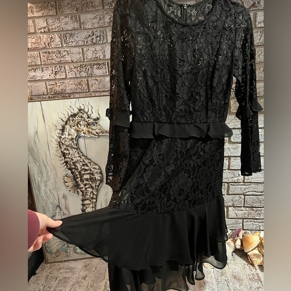 Neiman Marcus Lace Sheer Long Sleeve Dress - Picture 3 of 10